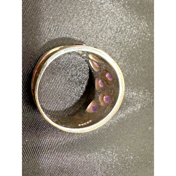 Vtg Purple Amethyst Statement Ring Sterling 925 Silver sz 8 8.5 Modernist Signed - Picture 6 of 7